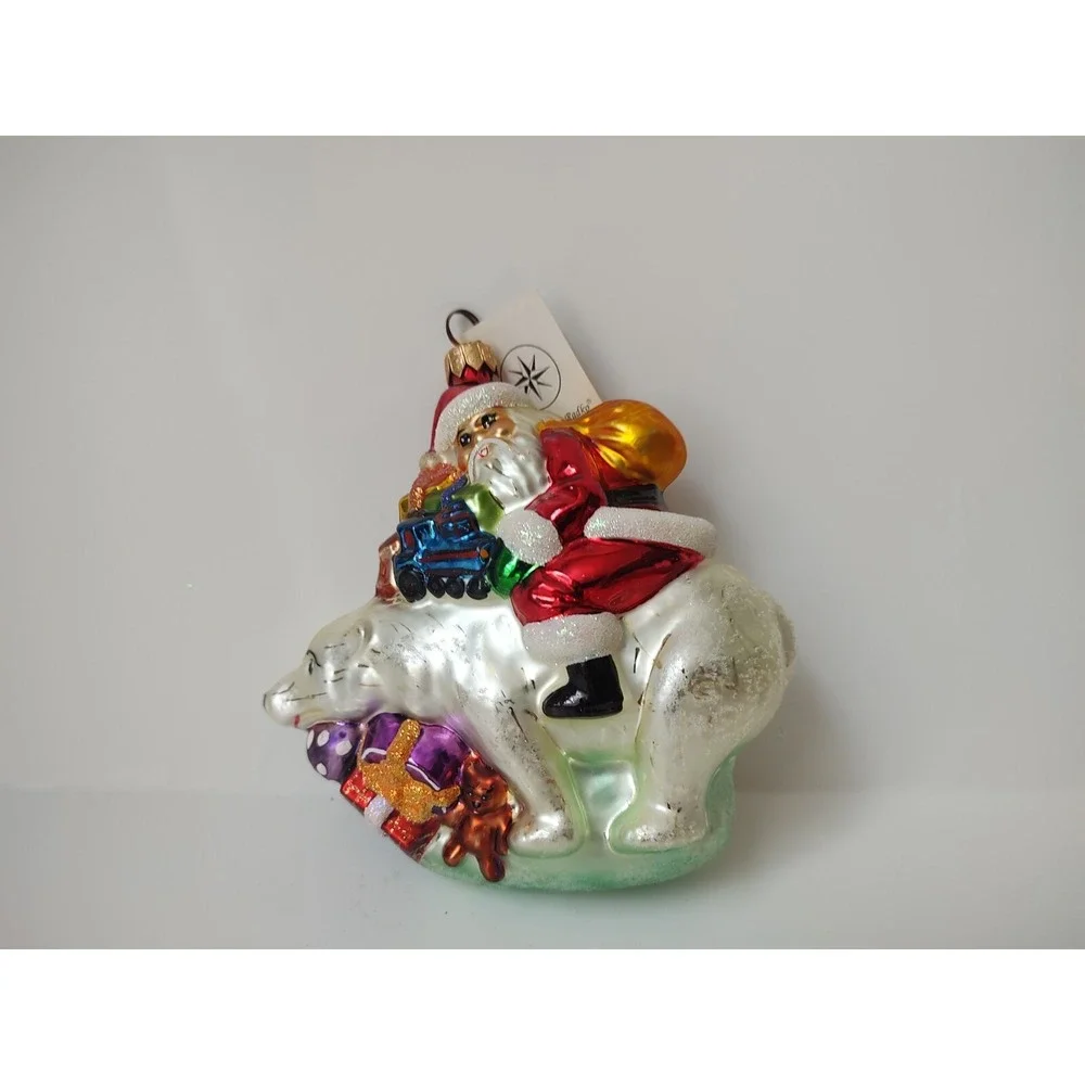 Christopher Radko glass Christmas ornament Santa Polar Bear Riding Bearback 5.5